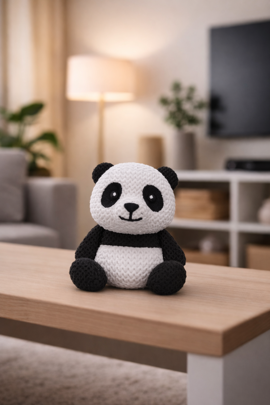 Close-up van de luchtige gebreide textuur van de panda