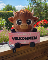 Welkomstbord met Schotse hooglander in roze – standaardversie met hartje