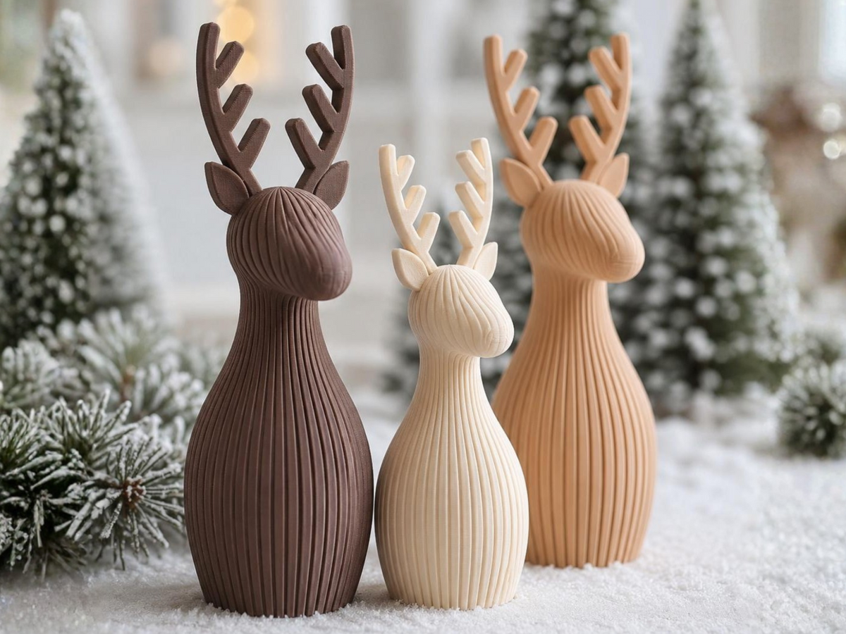 Rendierfiguurtjes voor kerst – Japandi-set met 3 rendieren van 15, 12 en 9 cm