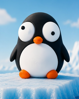 Gek pinguinfiguurtje met beweegbare ogen, close-up op witte achtergrond
