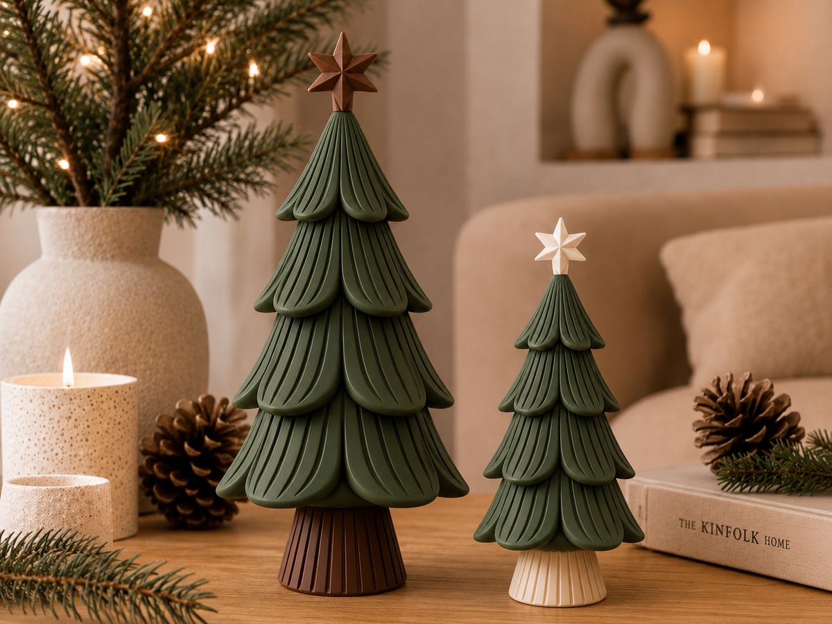 Japandi-kerstboom – sculpturaal kerstboomfiguur in Scandinavische stijl, 15 cm