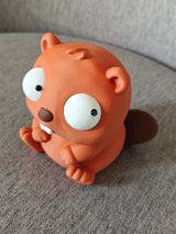 Close-up van de grote draaibare googly eyes van het beverfiguurtje met verschillende uitdrukkingen