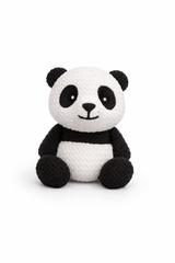 Pandafiguurtje van opzij gezien op een houten plank