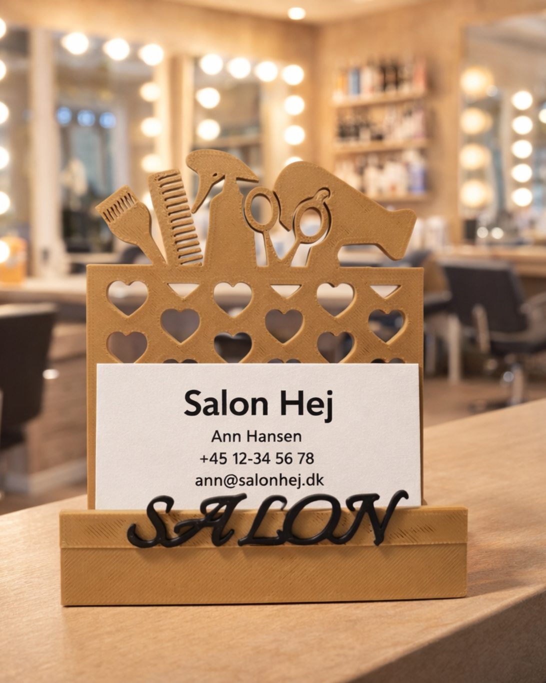 Elegante visitekaarthouder voor kapsalon met schaar- en kammotieven