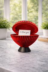 Rood hartvormig opbergdoosje met elegant geribbeld design en zwarte bodem