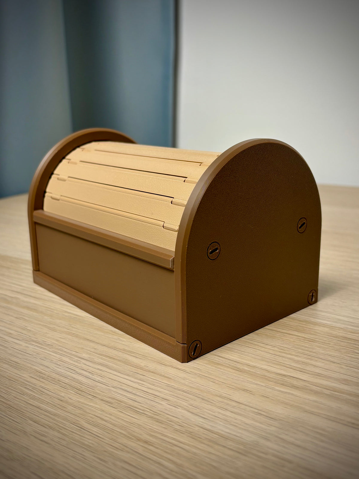 Tambour-organizerbox met rolluik – vintage opberging voor het bureau