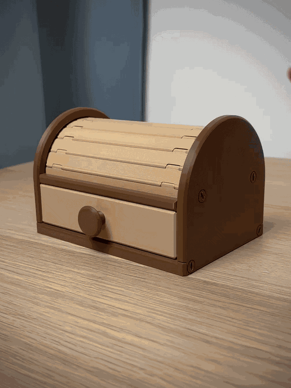 Organizer met roldeksel en lade | Vintage opberger voor je bureau