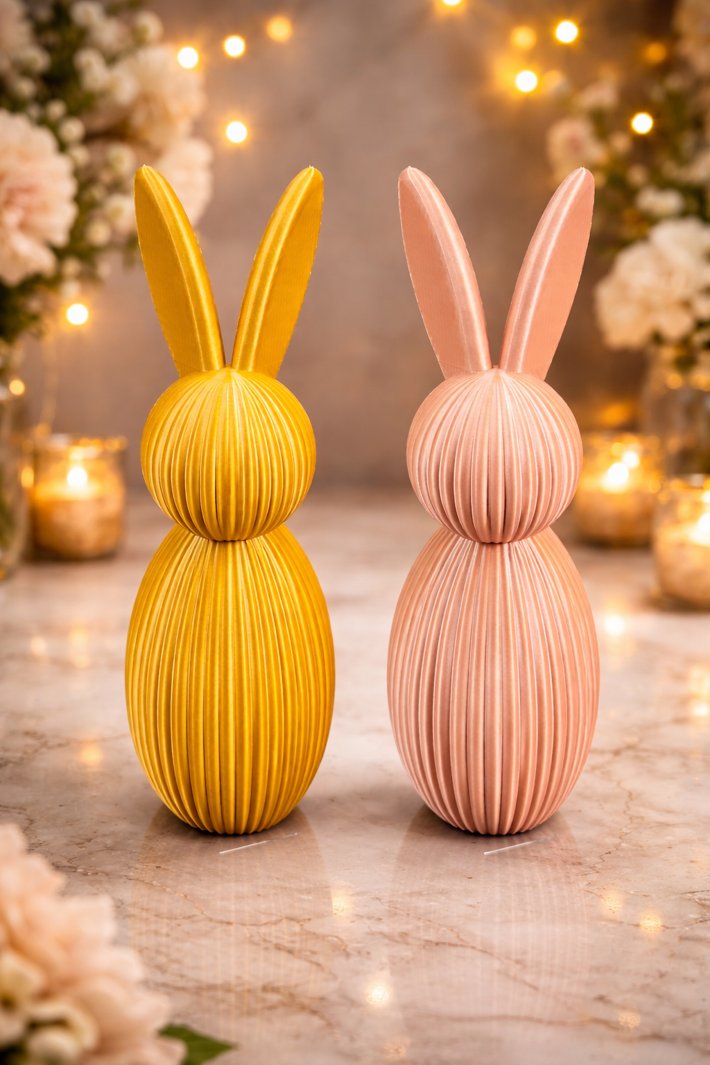 Modern paashaasfiguurtje van 16 cm in rosé met elegant geribbeld design
