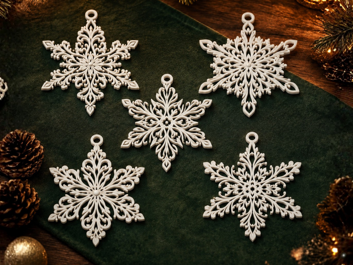 Sneeuwvlok voor de kerstboom – set van 5 filigraan sneeuwvlokken