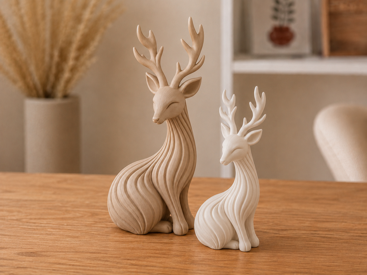 Hertenfiguur – hertenpaar in japandistijl, 15 en 12 cm