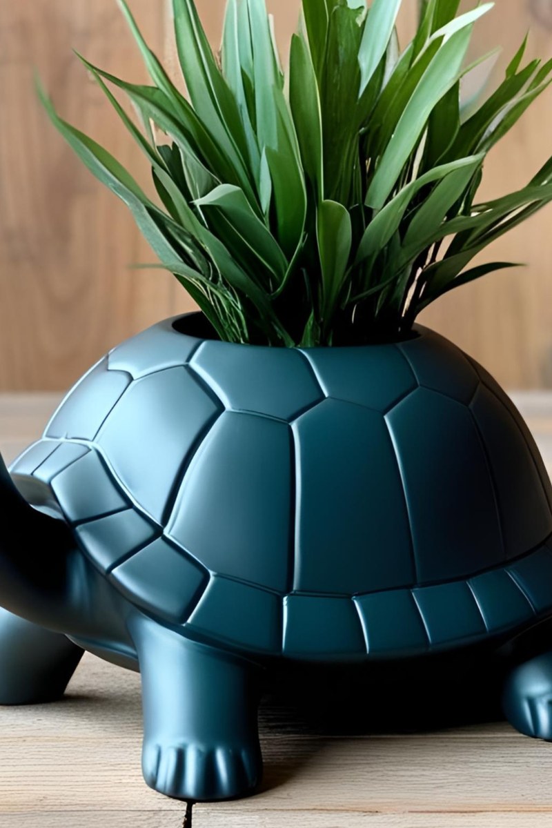 Close-up van een schattige schildpadbloempot met ruimte voor kleine planten in het schild