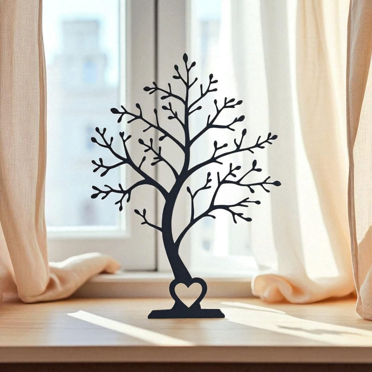Minimalistische decoratieboom in silhouet, vooraanzicht met strakke takken