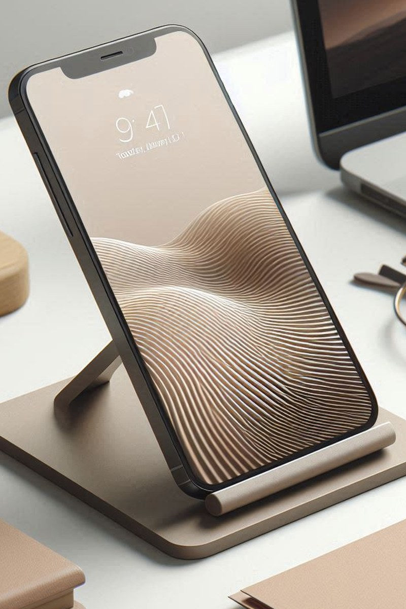 Minimalistische telefoonhouder in close-up met schuine steun die een telefoon rechtop houdt