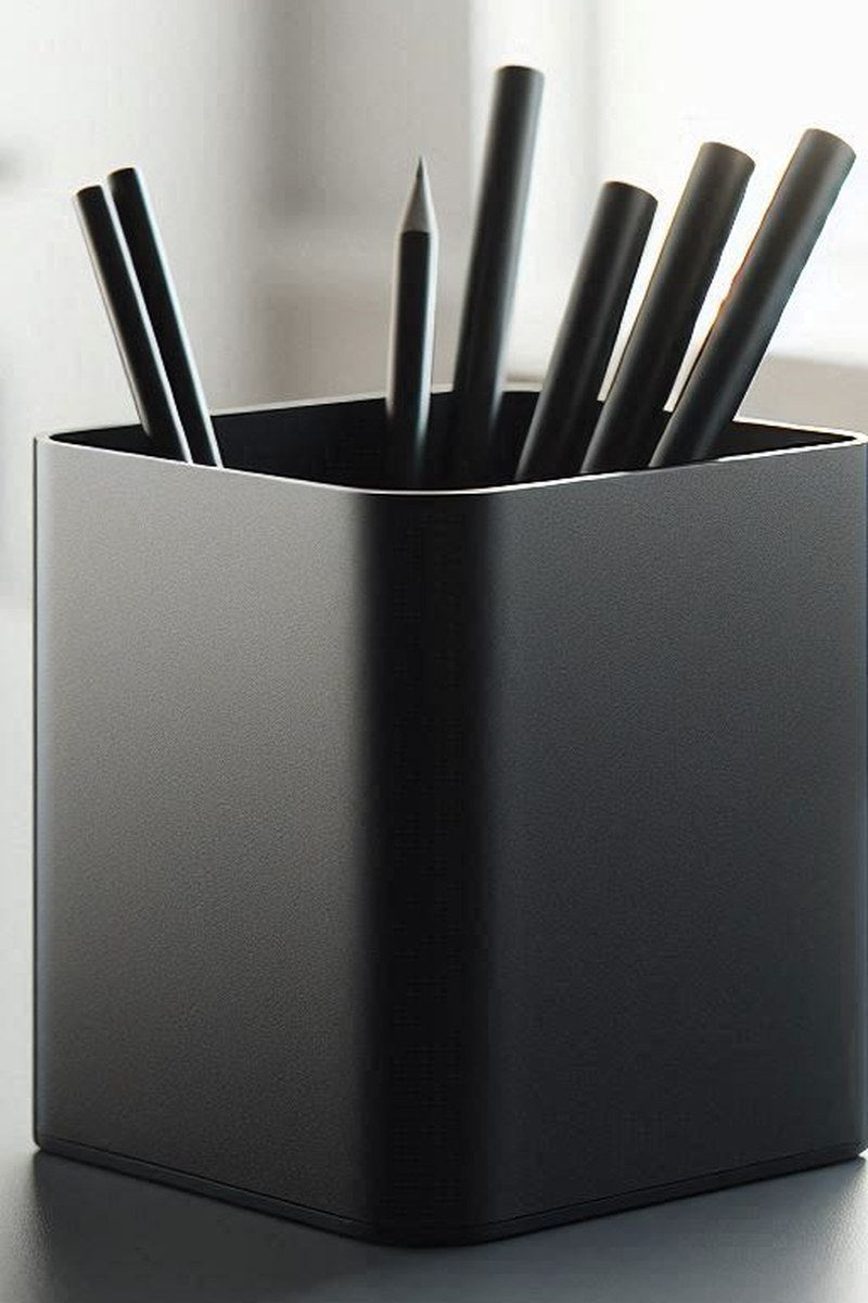 Minimalistische pennenhouder met strakke cilindervorm, close-up