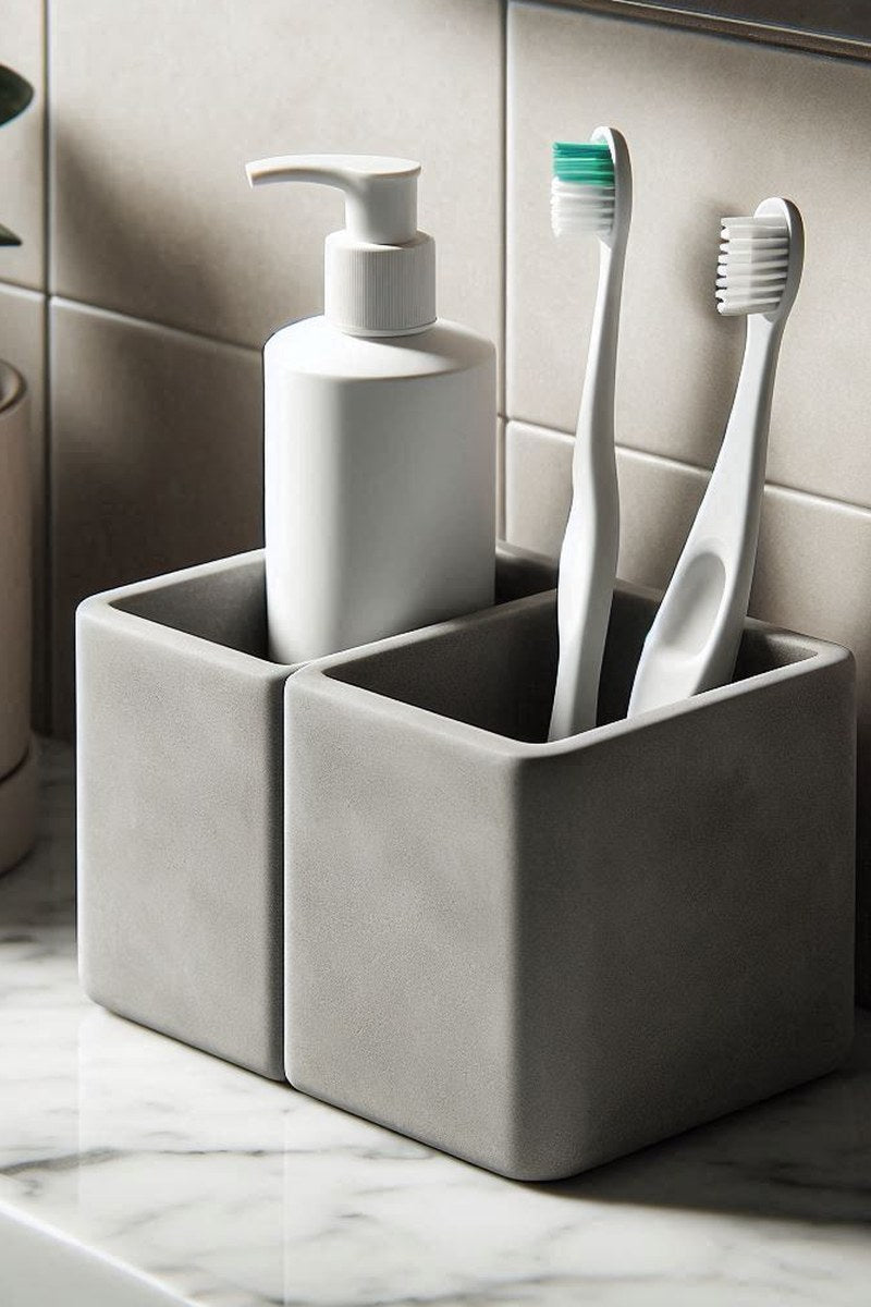 Minimalistische tandenborstelhouder met twee vakken van bovenaf gezien