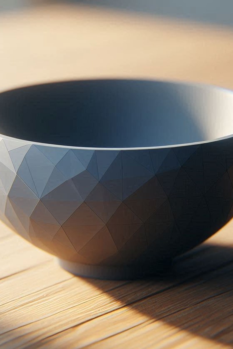 Close-up van een low-poly schaal met geometrisch gefacetteerd oppervlak en voet
