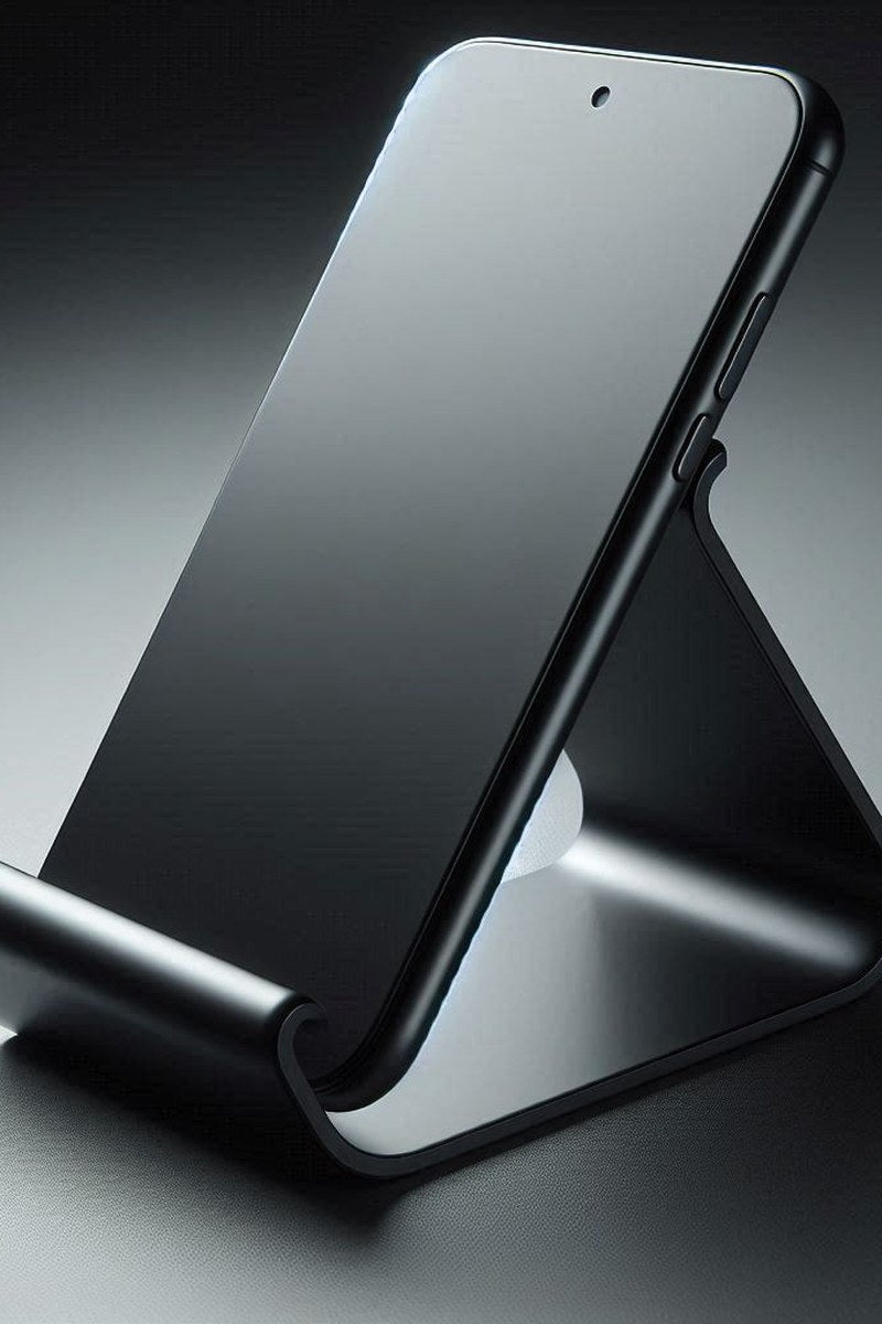 Close-up van een witte gebogen telefoonhouder met zacht boogvormig design