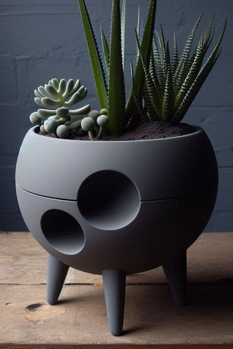 Spaced-out mid-century-bloempot van bovenaf met gladde binnenkant