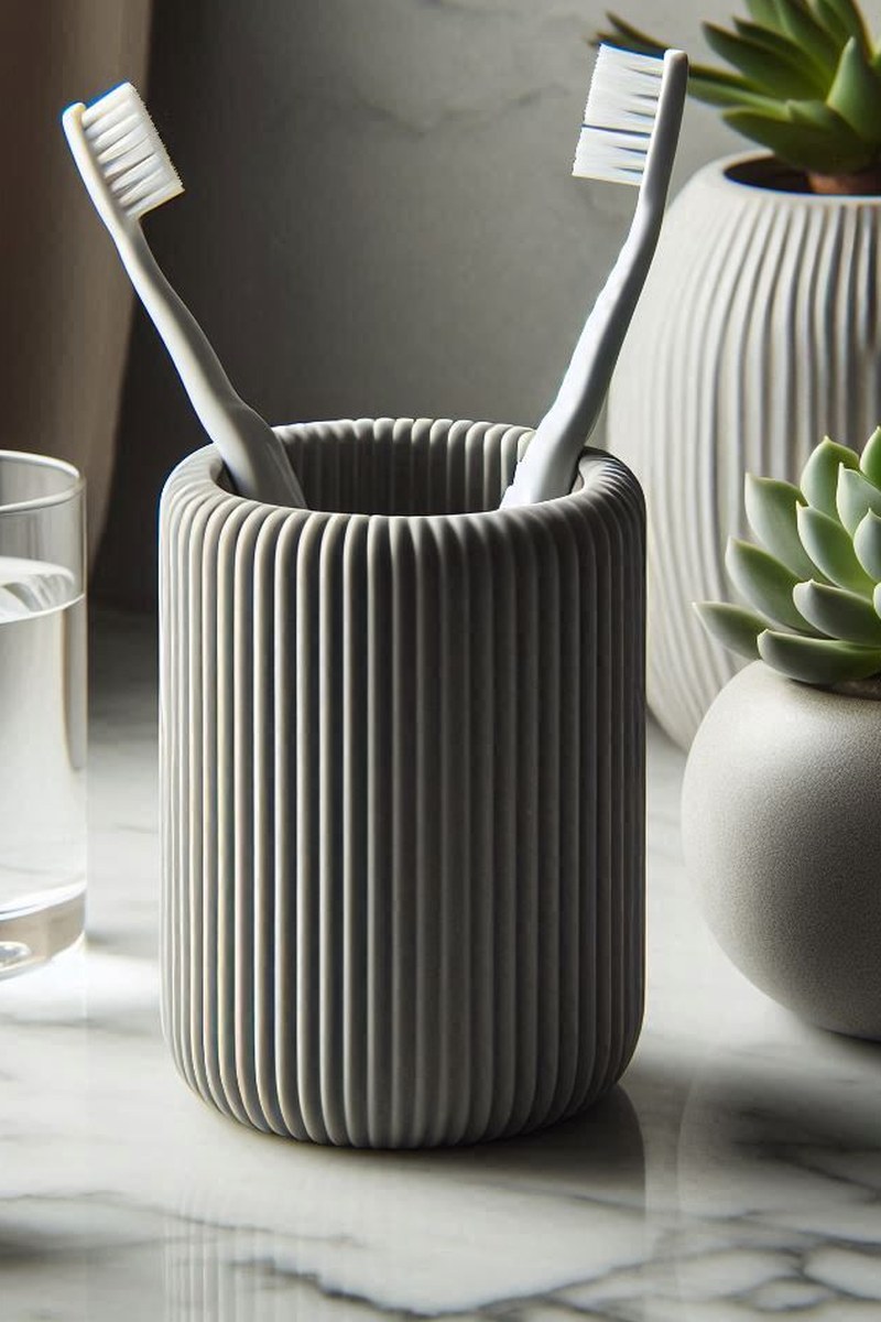 Close-up van een geribbelde tandenborstelhouder met verticale textuur