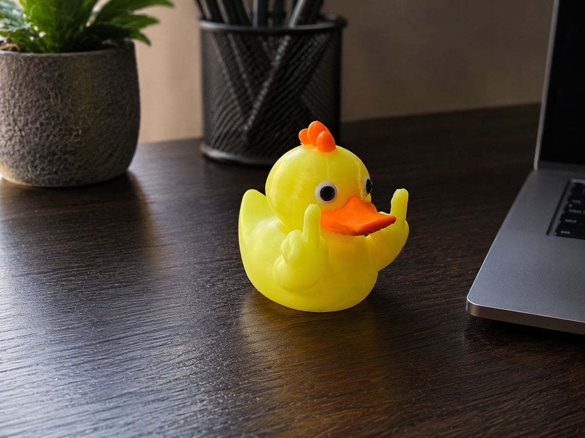 Brutale eendfiguur – Duck You V2 met middelvingers