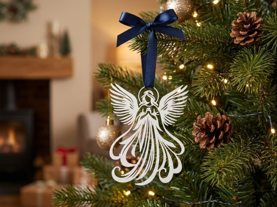 Engel als kerstboomversiering met elegante lijnen