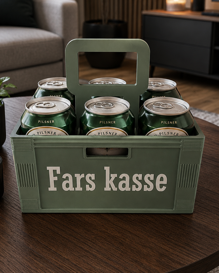 Bierkrat voor 6 blikjes – »Fars kasse« cadeaukrat met handvat