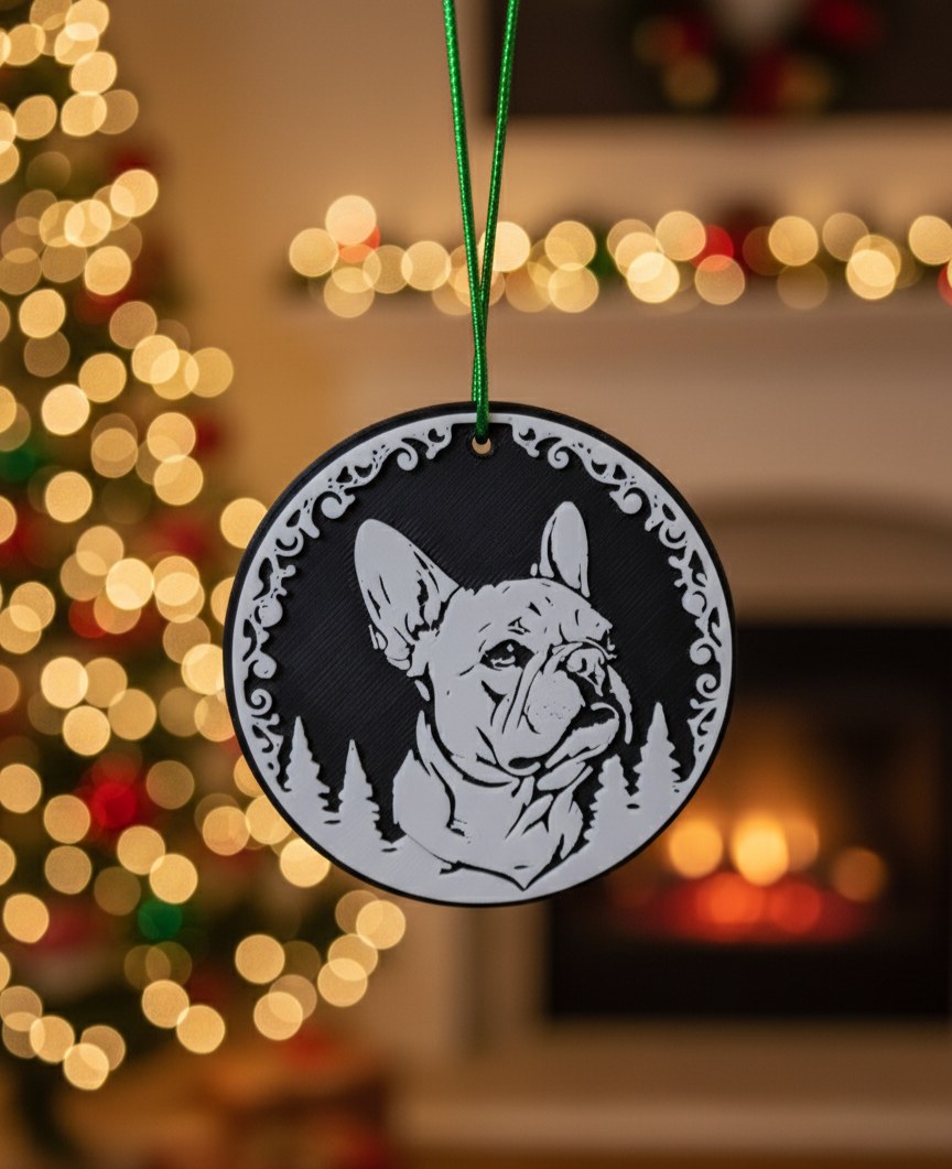Kerstboomversiering met Franse bulldog als silhouet