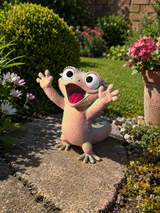 Gekko-tuinfiguur van voren gezien – tricolor in perzik en roze