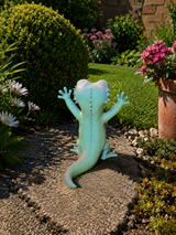 Gekko-tuinfiguur van achteren gezien – tricolor verloopt naar mint en turquoise