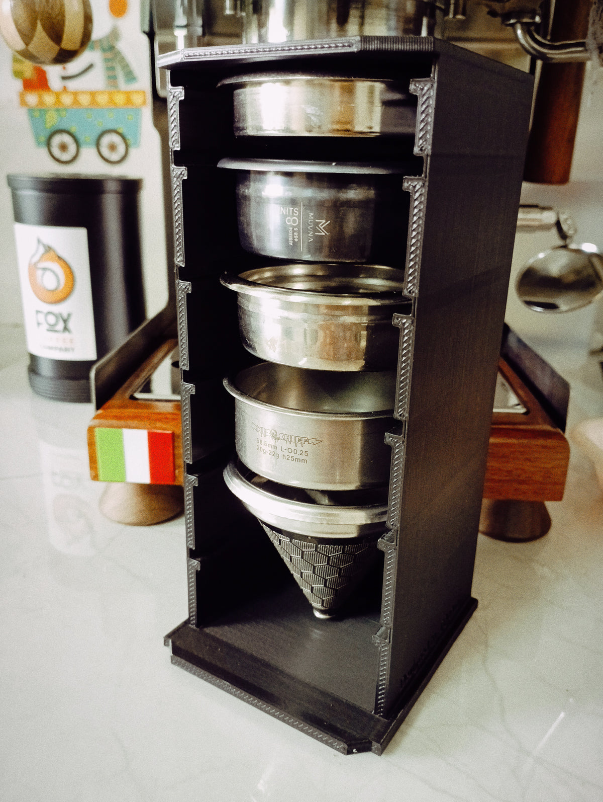 58 mm plankje voor portafiltermandjes – espresso-organizer