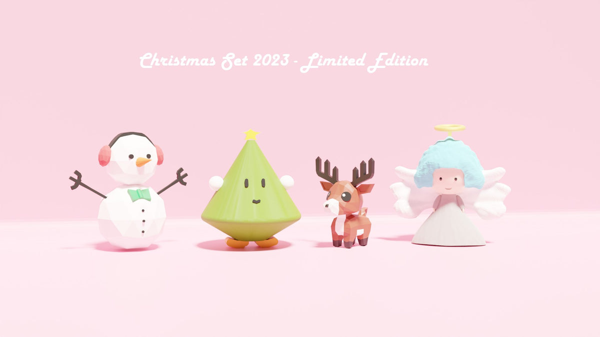 Kerstfigurenset met sneeuwpop, kerstboom, rendier en engel