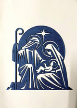 Kerststal als silhouet met Jozef, Maria, het kindje Jezus en ster
