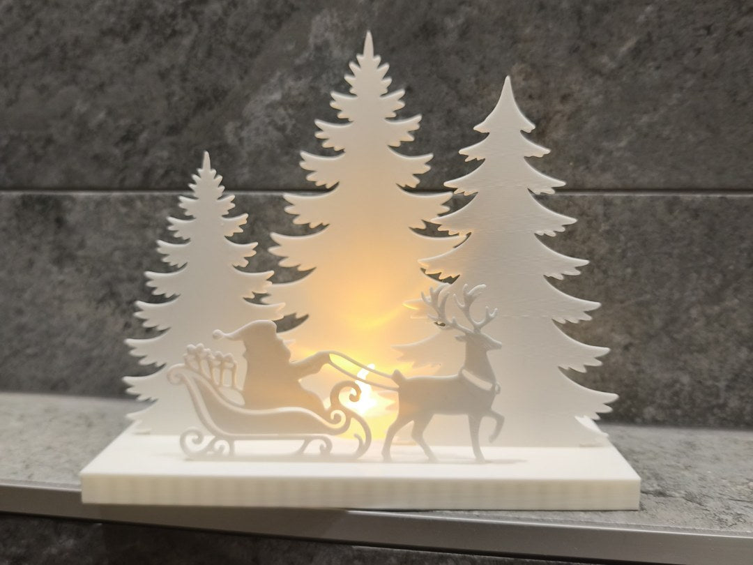 Kerstlandschap voor led-theelichtje met sparren en rendieren