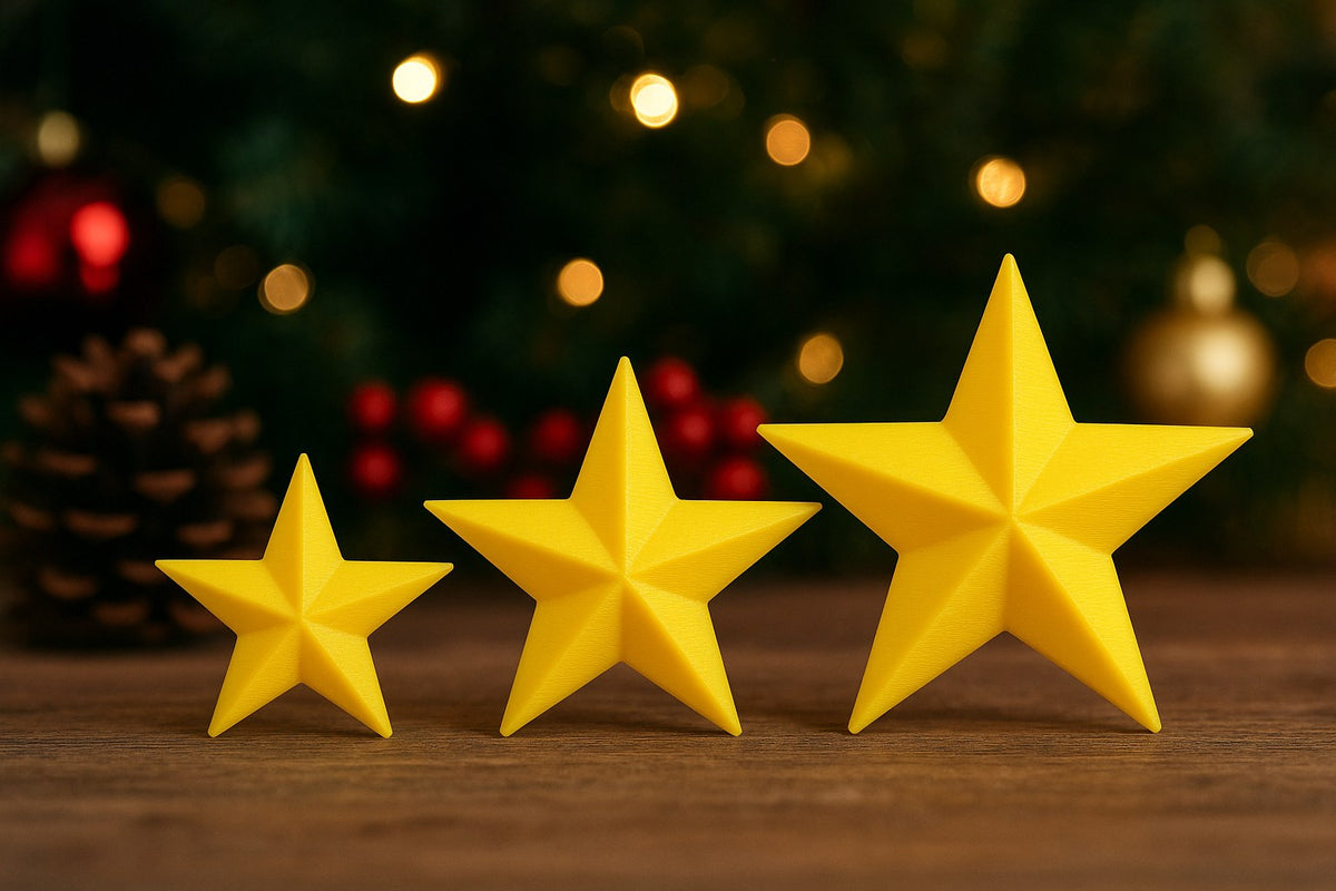 Drie kerststerren in de maten 3, 4 en 5 cm