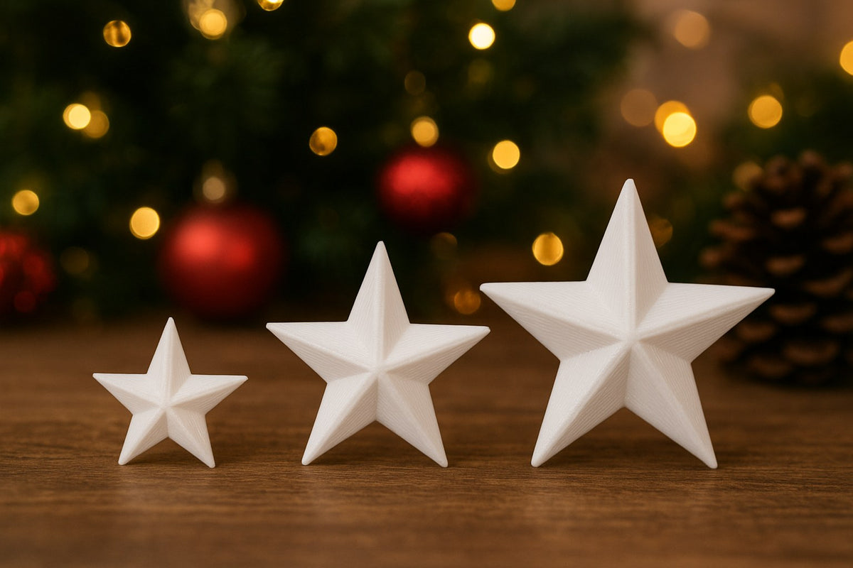 Drie kerststerren in de maten 3, 4 en 5 cm