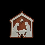 Kerstboomversiering met kerststal: Maria, Jozef en het kindje Jezus