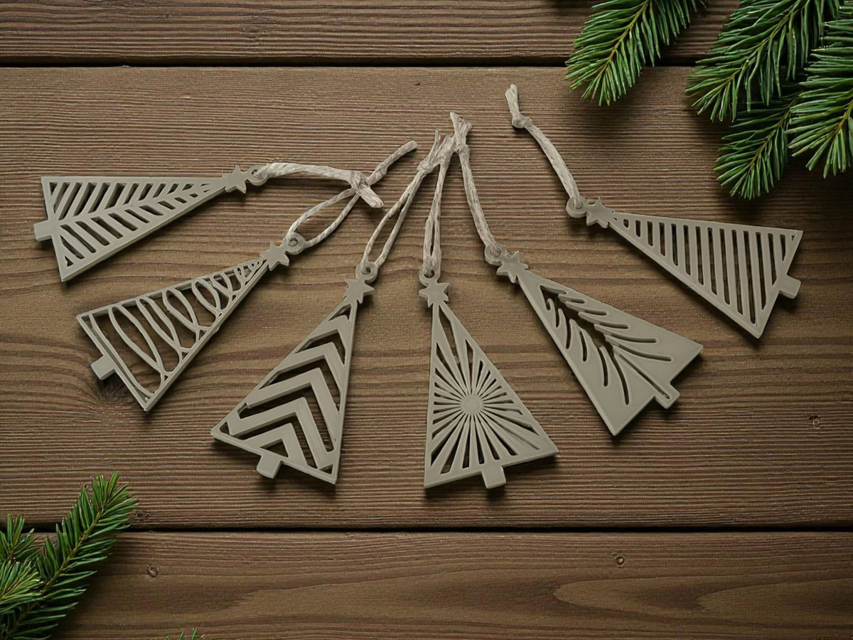 Moderne kerstboomversiering – set van 6 geometrische boompjes