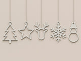 Set van 5 platte kersthangers: kerstboom, ster, rendier, sneeuwvlok en sneeuwpop
