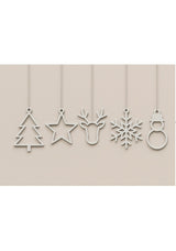 Set van 5 platte kersthangers: kerstboom, ster, rendier, sneeuwvlok en sneeuwpop