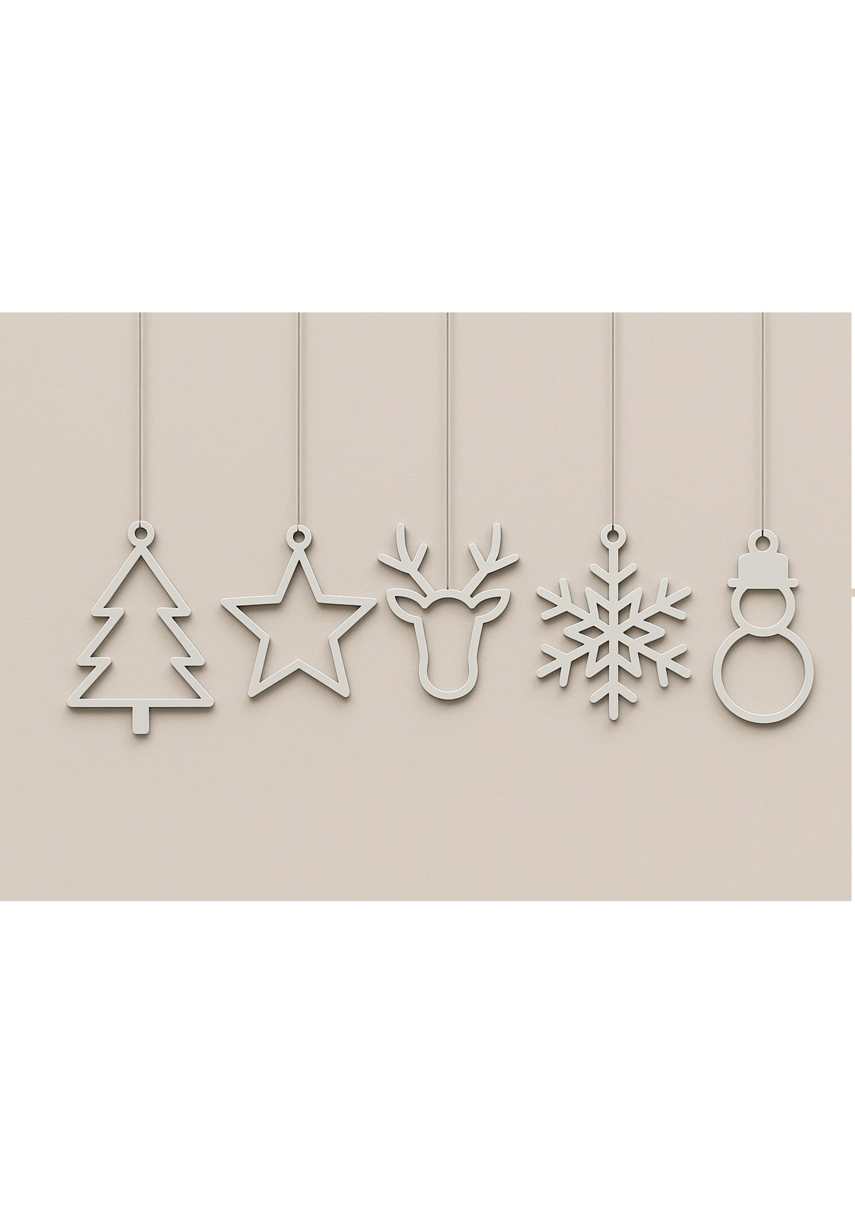 Set van 5 platte kersthangers: kerstboom, ster, rendier, sneeuwvlok en sneeuwpop