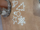 Set van 5 platte kersthangers: kerstboom, ster, rendier, sneeuwvlok en sneeuwpop