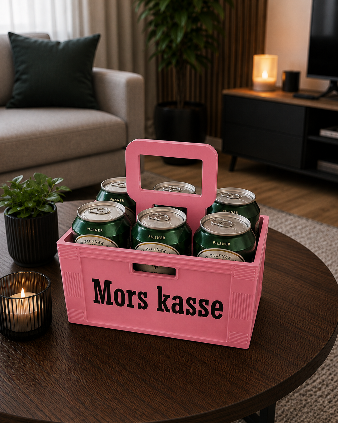 Bierkratje voor 6 blikjes – "Mors kasse" cadeaukratje met handvat