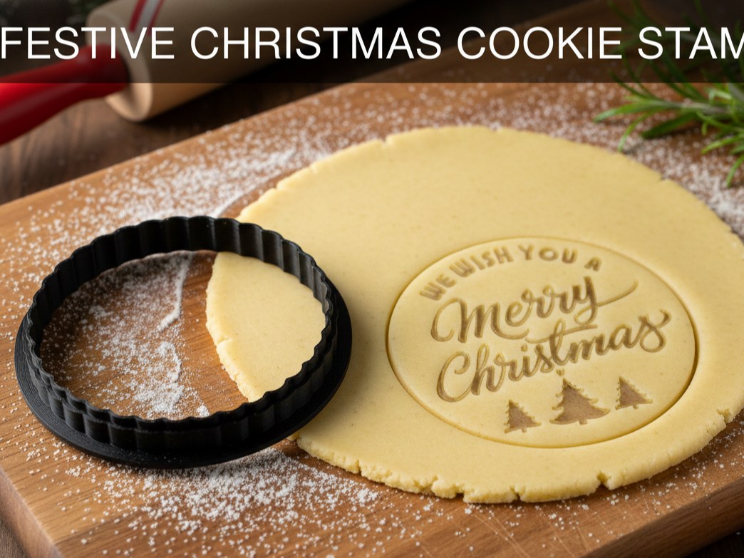 Koekjesuitsteekvorm en stempel met Merry Christmas