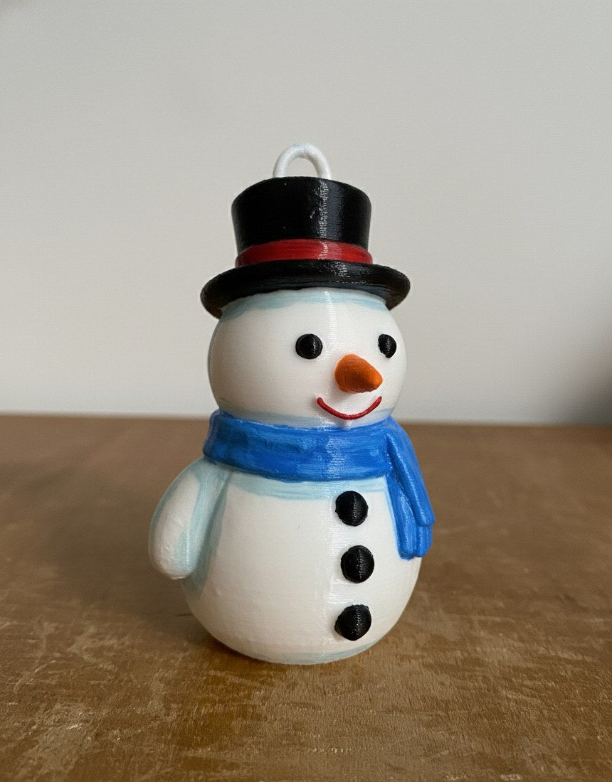 Klassieke sneeuwpop met hoge hoed en sjaal