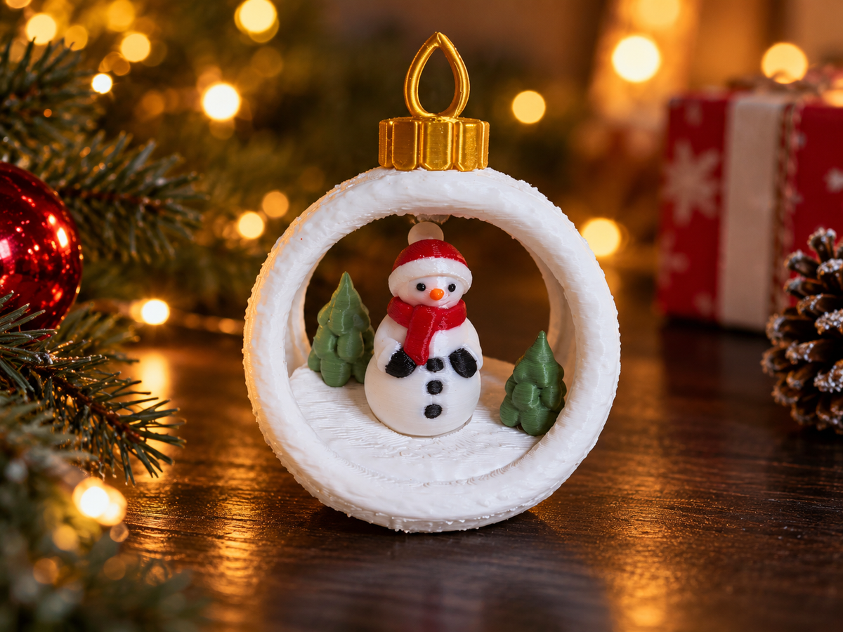 Kerstbal met beertje en kerstboom
