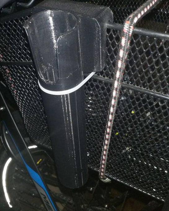 Hengelhouder voor fietsmand – bevestigen met tiewraps