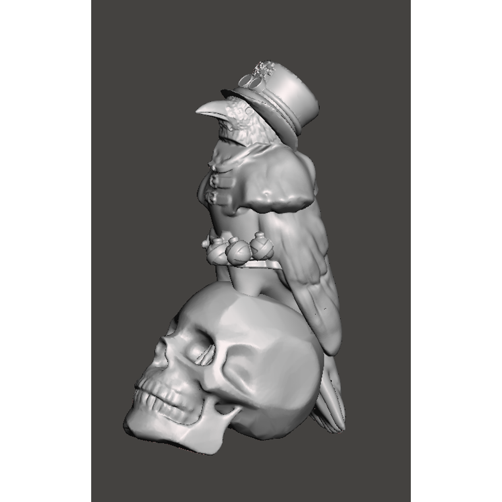 Mechanische raaf op een mensenschedel – steampunk en gothic
