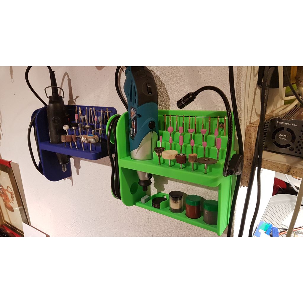 Wandhouder voor multitool met opberging voor kabel en bits