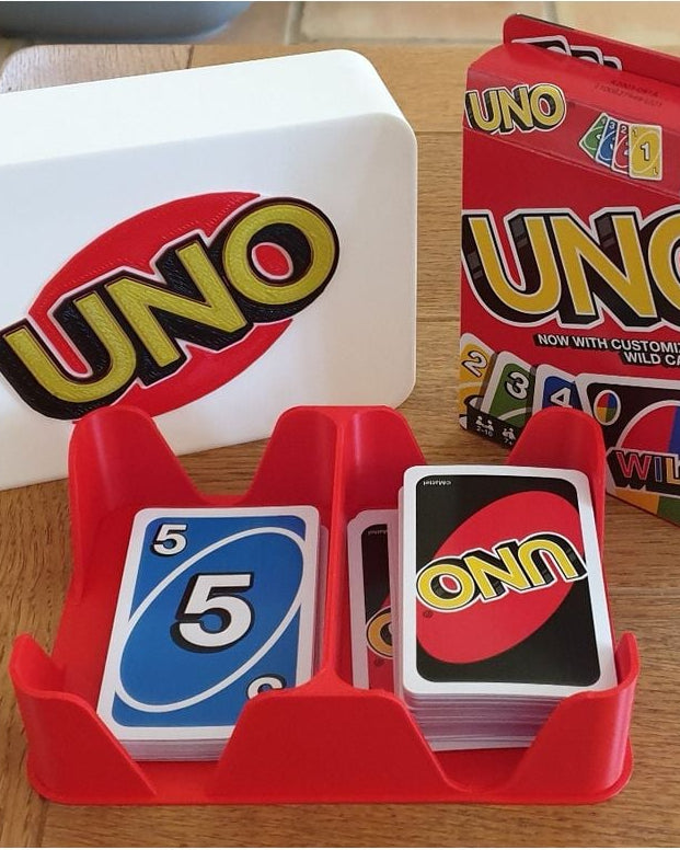 Houder en opbergbox voor kaartspellen in UNO-stijl