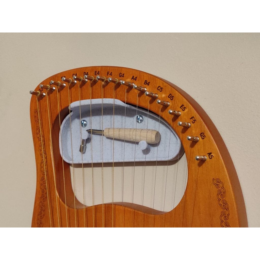 Wandophanging voor een lierharp met 16 snaren